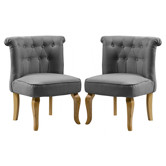 Pacari Grey Fabric Dining Chairs With Wooden Legs In Pair