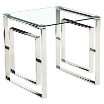 Maxon Clear Glass Lamp Table With Silver Metal Frame