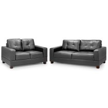 Jerri Faux Leather 3+2 Seater Sofa Set In Black