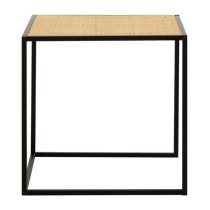 Daire Wooden Side Table Square With Natural Rattan Top