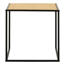 Daire Wooden Side Table Square With Natural Rattan Top