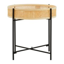 Daire Wooden Side Table With Black Cross Metal Legs