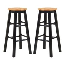 Cadell Black Tropical Hevea Wood Bar Stools In Pair