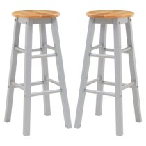 Cadell Grey Tropical Hevea Wood Bar Stools In Pair