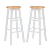 Cadell White Tropical Hevea Wood Bar Stools In Pair