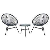 Magni Outdoor Rattan 3 Piece Patio Set In Grey