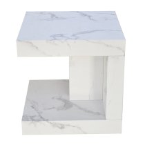 Mia Wooden End Table In White Marble Effect