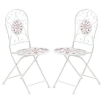 Calderon Outdoor Cream Metal Seating Chairs In Pair