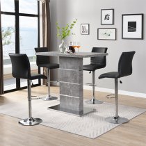 Parini Concrete Effect Bar Table With 4 Ripple Black Stools