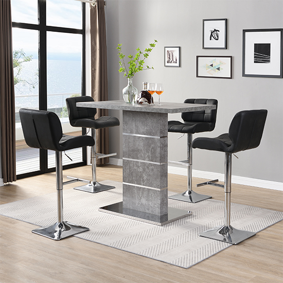 Parini Concrete Effect Bar Table With 4 Candid Black Stools