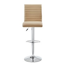 Ritz Faux Leather Bar Stool In Taupe And White With Chrome Base