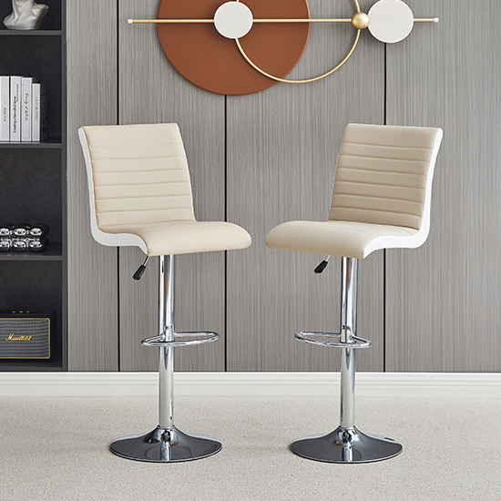 Ritz Taupe And White Faux Leather Bar Stools In Pair