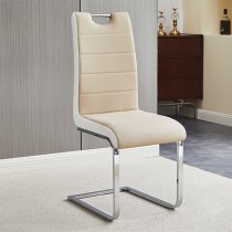 Petra Faux Leather Dining Chair In Taupe And White