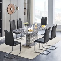 Parini Large Extending Melange Dining Table 6 Petra Black Chairs