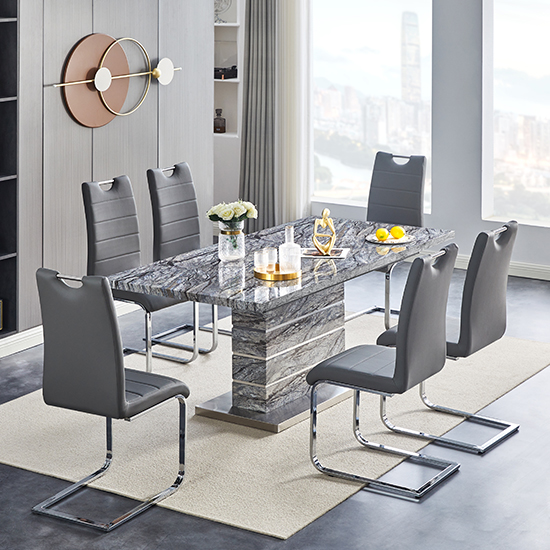 Parini Large Extending Melange Dining Table 6 Petra Grey Chairs