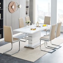 Parini Large Extending White Dining Table 6 Symphony Taupe Chairs