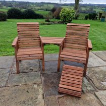 Vail Timber Angled Love Seat With Footstool In Brown