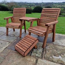 Vail Timber Angled Love Seat With Footstool In Brown