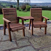 Vail Timber Angled Love Seat With Footstool In Brown