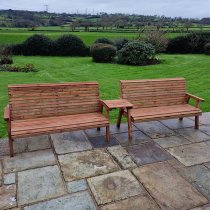 Vail Straight Tray Timber 5 Seater Bench Set In Brown