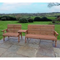 Vail Straight Tray Timber 5 Seater Bench Set In Brown