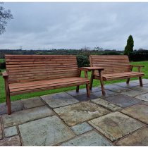 Vail Straight Tray Timber 6 Seater Bench Set In Brown