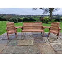 Vail Angled Tray Timber 2 Chairs And 3 Seater Bench In Brown