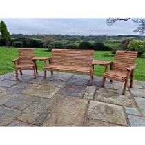 Vail Angled Tray Timber 2 Chairs And 3 Seater Bench In Brown