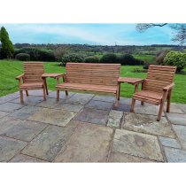 Vail Angled Tray Timber 2 Chairs And 3 Seater Bench In Brown