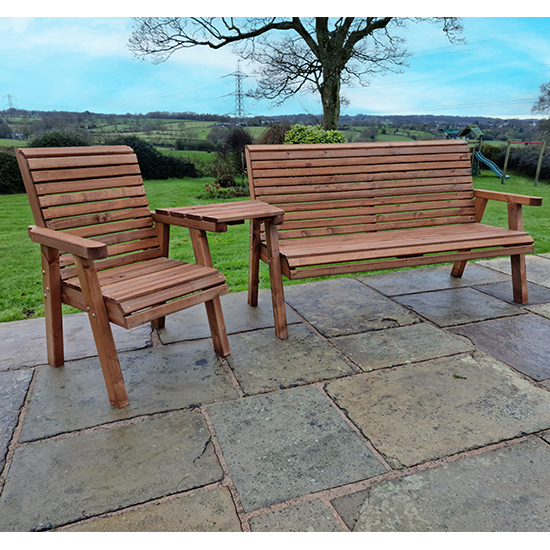 Vail Angled Tray Timber 1 Chair And 3 Seater Bench In Brown