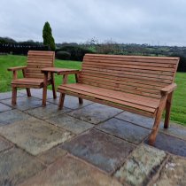 Vail Angled Tray Timber 1 Chair And 3 Seater Bench In Brown