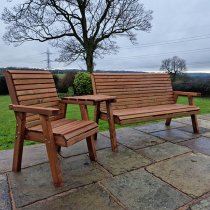 Vail Angled Tray Timber 1 Chair And 3 Seater Bench In Brown