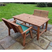 Vail Timber Brown Dining Table Large With 2 Benches And Cushion