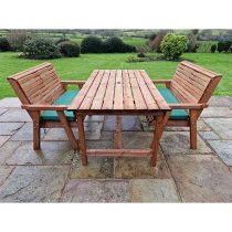 Vail Timber Brown Dining Table Large With 2 Benches And Cushion