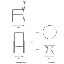 Mili Aluminium Bistro Set With Highback Chairs In Grey