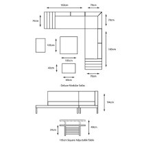 Mili Aluminium Modular Dining Set With Adjustable Table In Grey