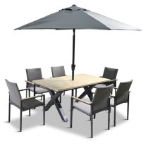 Vega 6 Seater Dining Set With Stacking Chairs And 3m Parasol