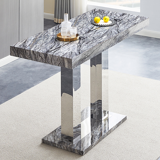 Caprice High Gloss Bar Table Large In Melange Marble Effect