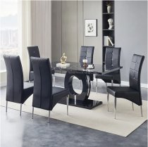 Halo Milano Effect Gloss Dining Table 6 Vesta Black Chairs