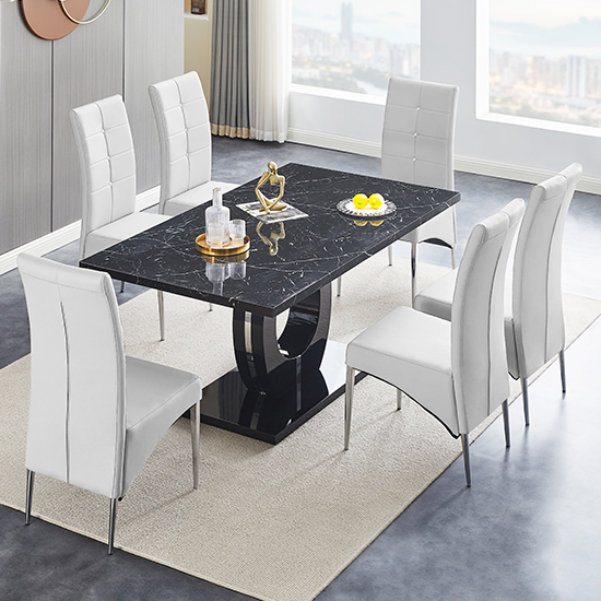 Halo Milano Effect Gloss Dining Table 6 Vesta White Chairs