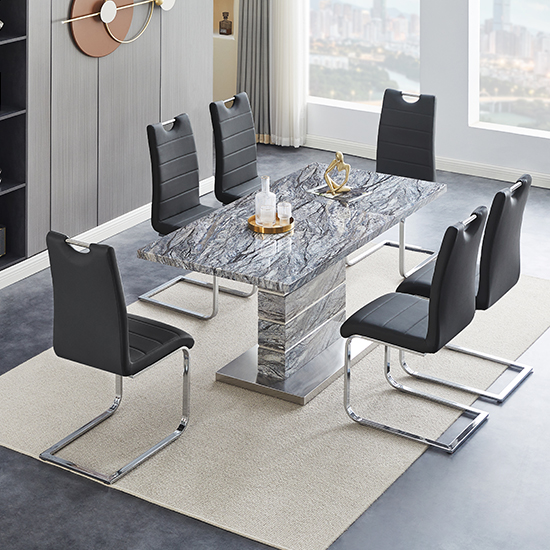 Parini Small Extending Melange Dining Table 6 Petra Black Chairs