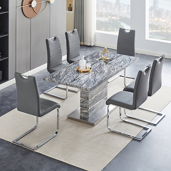 Parini Small Extending Melange Dining Table 6 Petra Grey Chairs