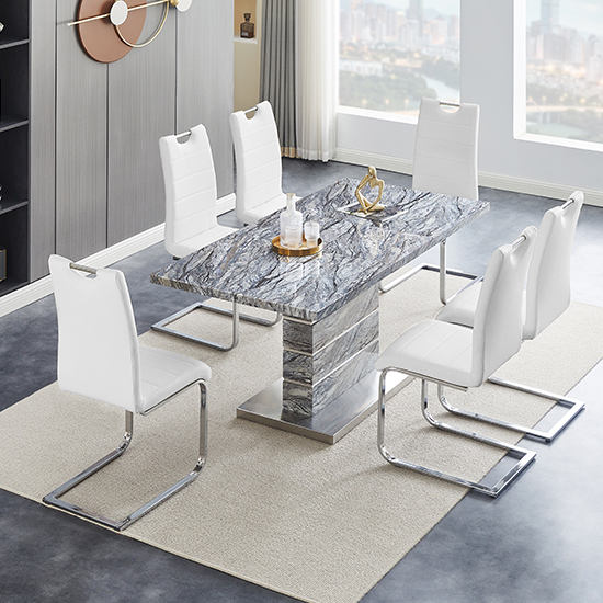 Parini Small Extending Melange Dining Table 6 Petra White Chairs