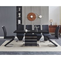 Parini Extending Black Gloss Dining Table 6 Summer Black Chairs