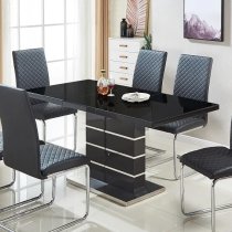 Parini Extending Black Gloss Dining Table 6 Summer Black Chairs