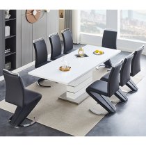 Parini Large Extending White Dining Table 8 Summer Black Chairs