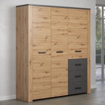 Fero Wooden Wardrobe With 3 Doors In Artisan Oak And Matera