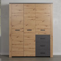 Fero Wooden Wardrobe With 3 Doors In Artisan Oak And Matera