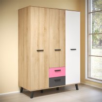 Maili Wooden Wardrobe 3 Doors In Beech And Multicolour