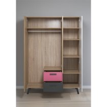 Maili Wooden Wardrobe 3 Doors In Beech And Multicolour